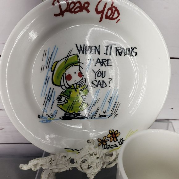 Royal Norfolk Dear God Porcelain Plate And Saucer‎ When It Rains Are You Sad - Picture 11 of 11